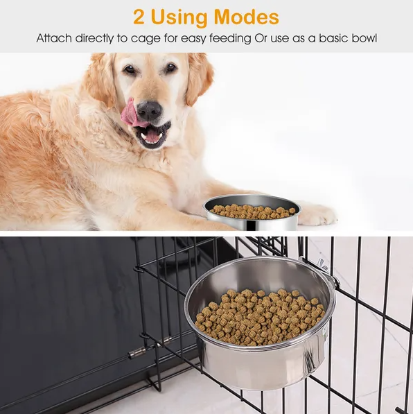 Stainless Steel Hanging Dog Bowl, Detachable Pet Food Bowl