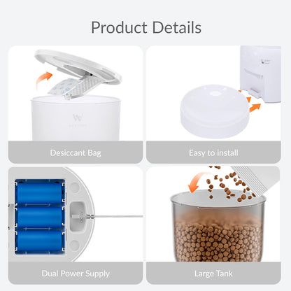 Waithem Wi-Fi Automatic Cat Feeder — App-Controlled Timed Dry Food Dispenser with Programmable Portions (Up to 10 Meals/Day), Dual Power Supply, Suitable for Cats and Small Dogs