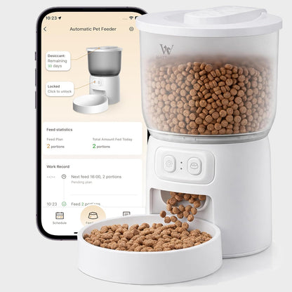 Waithem Wi-Fi Automatic Cat Feeder — App-Controlled Timed Dry Food Dispenser with Programmable Portions (Up to 10 Meals/Day), Dual Power Supply, Suitable for Cats and Small Dogs