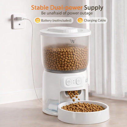 Waithem Wi-Fi Automatic Cat Feeder — App-Controlled Timed Dry Food Dispenser with Programmable Portions (Up to 10 Meals/Day), Dual Power Supply, Suitable for Cats and Small Dogs